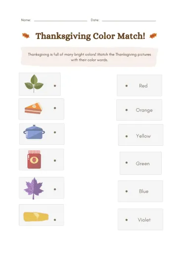 Interactive worksheet Thanksgiving Color Match