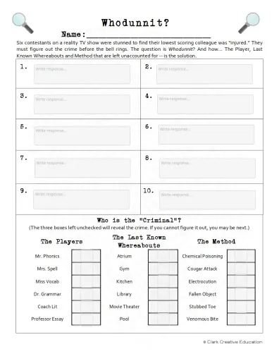 Interactive worksheet CLUE Recording Sheet (Pronoun-Antecedent Agreement)