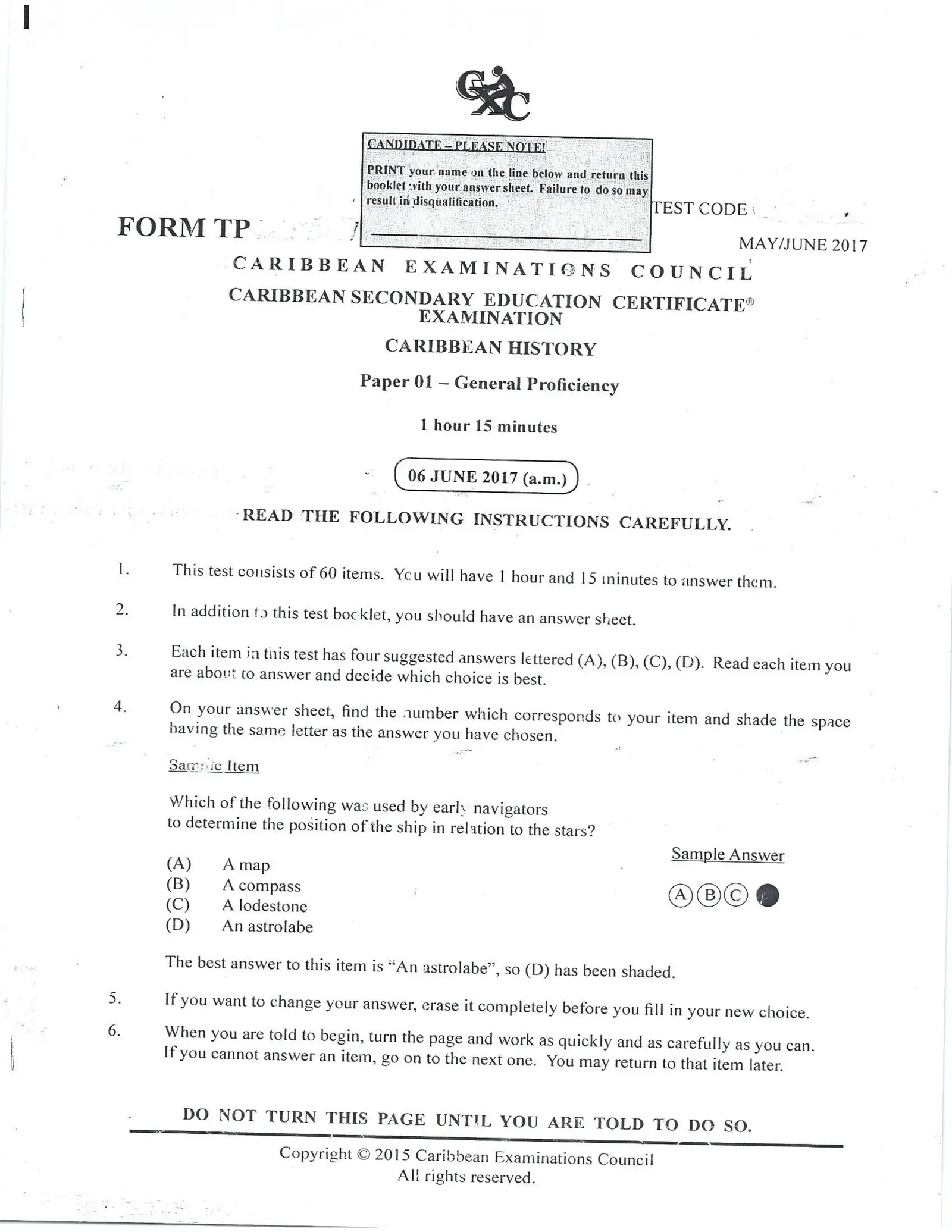 Caribbean History P1 June 2017 Interactive Worksheet – Edform