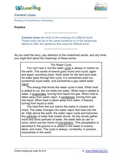 Context Clues Water Cycle Interactive Worksheet – Edform
