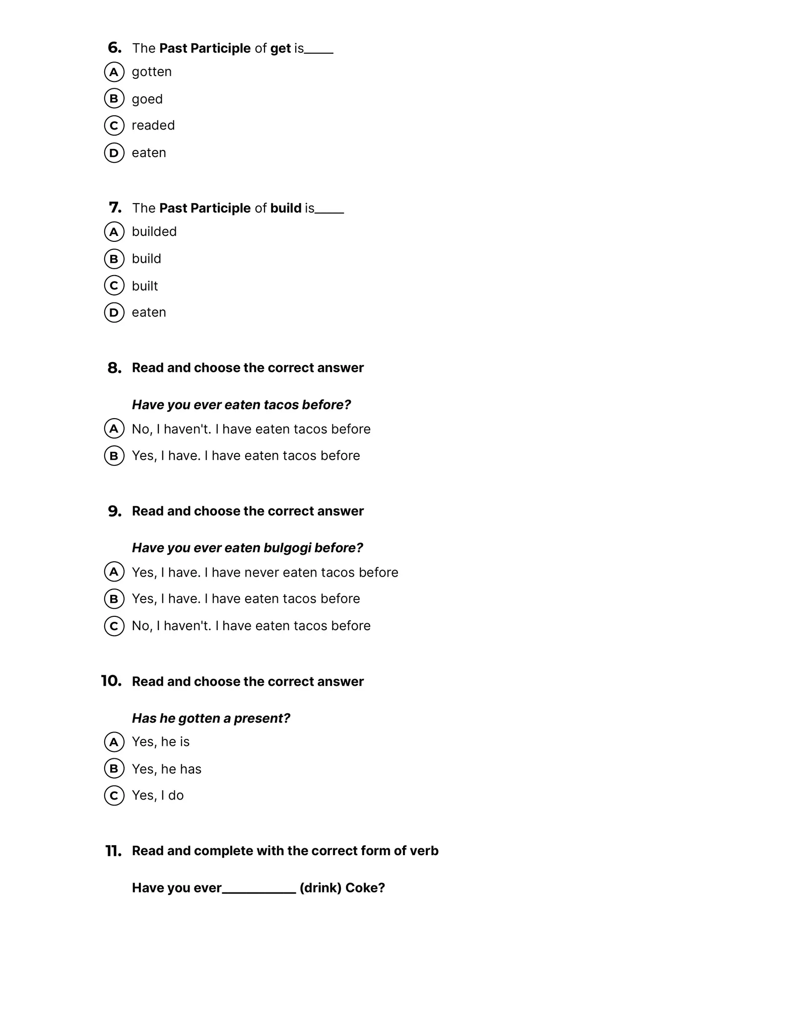 Quiz Past Participle Present Perfect Interactive Worksheet – Edform