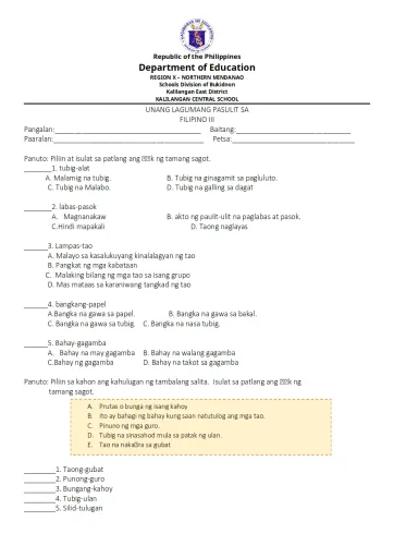 Interactive worksheet Filipino 3 Q3 ST 1