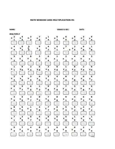 Interactive worksheet WINDOW CARD 1- MULTIPLICATION