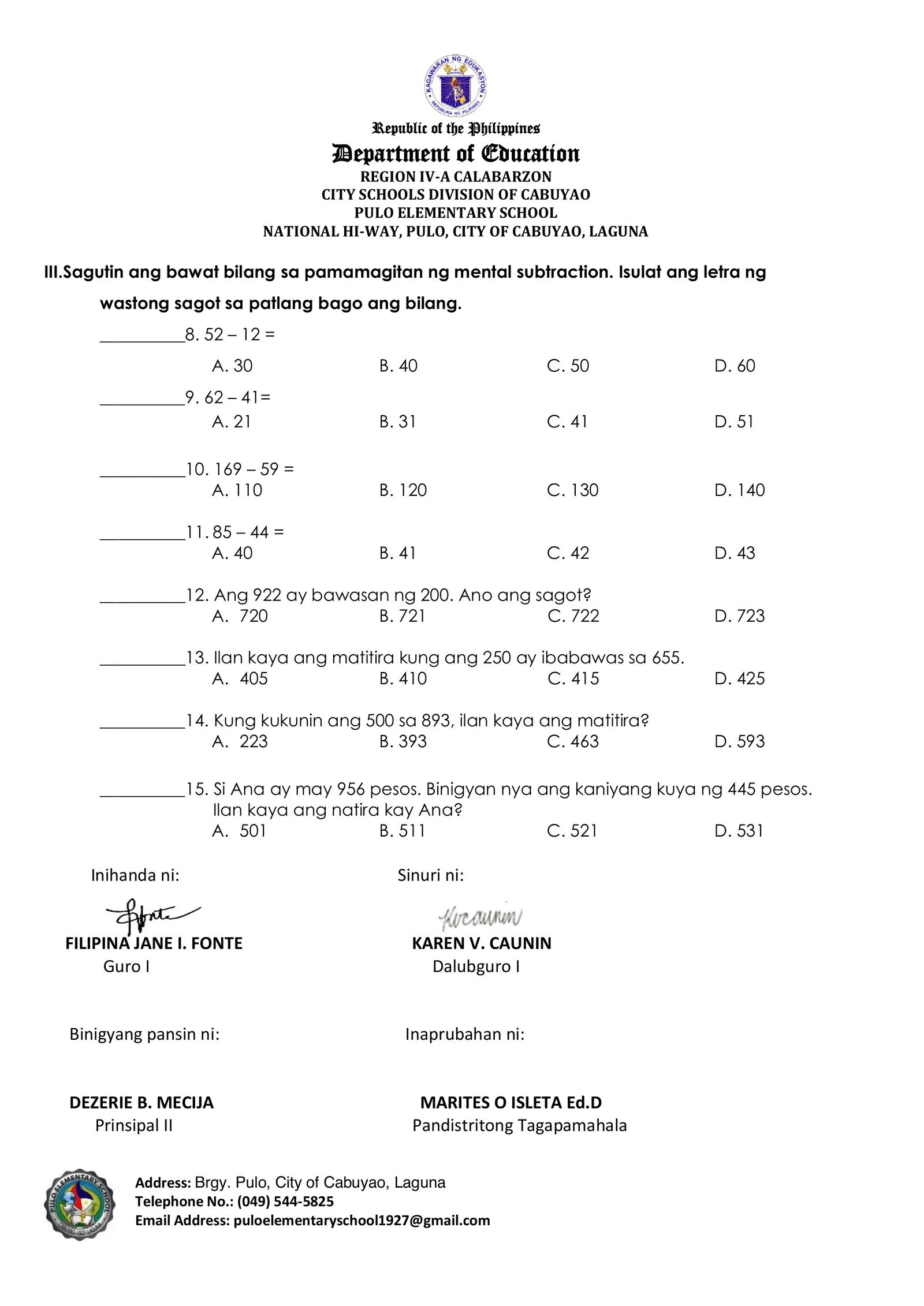FIRST SUMMATIVE TEST IN MATH 2 Q2 WITH TOS Interactive Worksheet – Edform