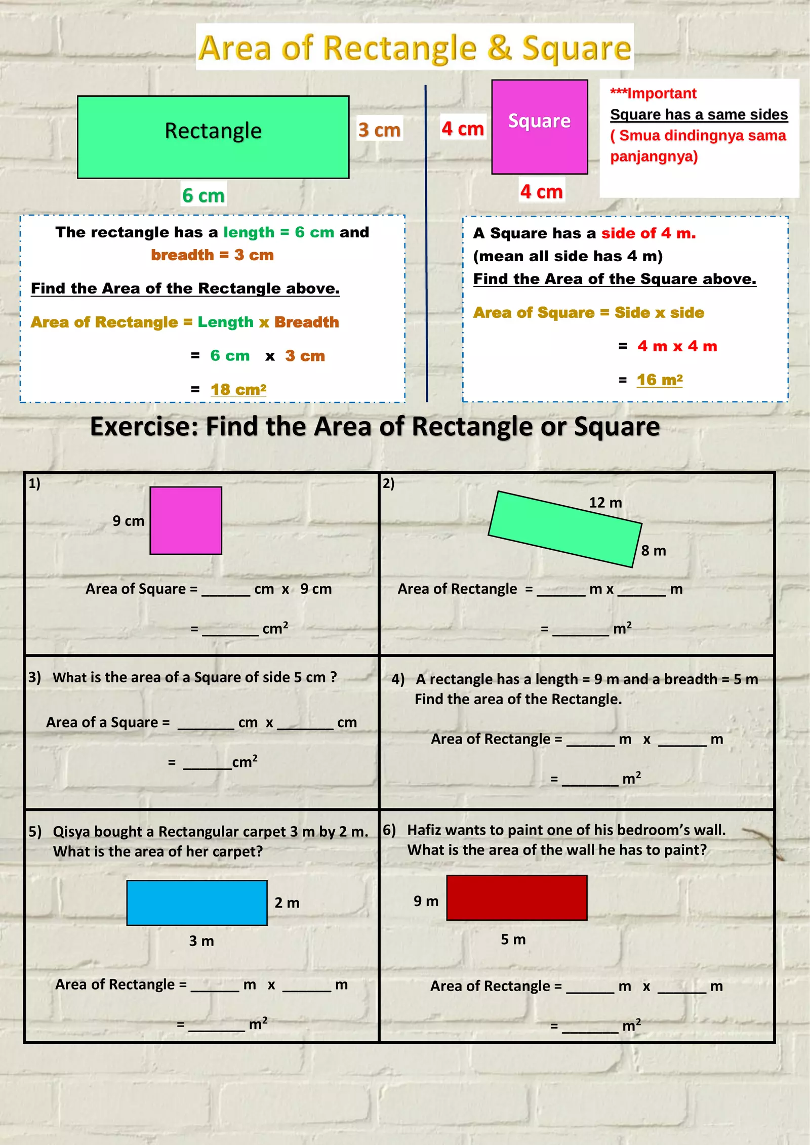 Area of Square and Rectangle Interactive Worksheet – Edform