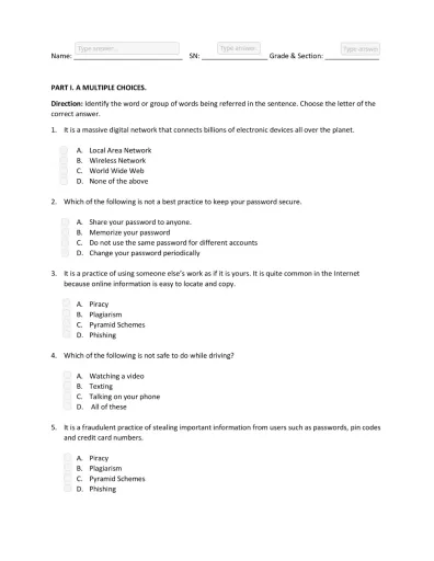 GRADE 6 COMPUTER FIRST MONTHLY TEST Interactive Worksheet – Edform