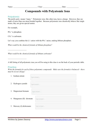 Interactive worksheet Polyatomic Ion Nomenclature