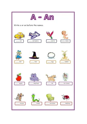 A vs an kids Interactive Worksheet – Edform