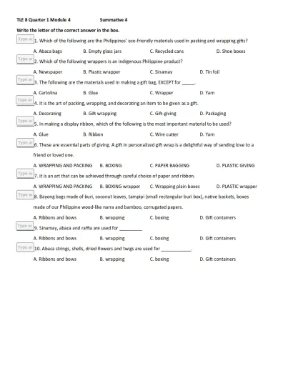 Interactive worksheet TLE 8 Quarter 1 Module 4Summative 4