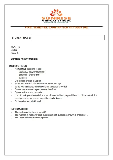 Year 10 English Exam Interactive Worksheet – Edform