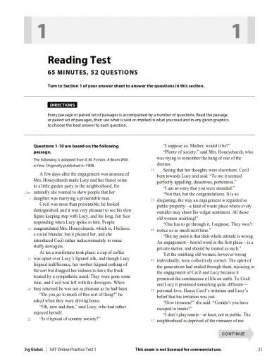 Reading Test sat online test 1 Interactive Worksheet – Edform