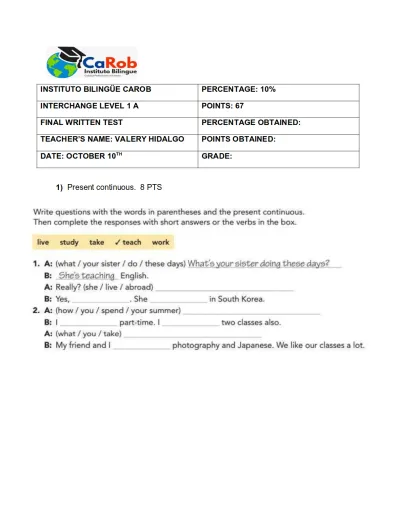 2ND WRITING TEST Interactive Worksheet – Edform