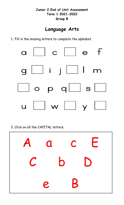 junior 2 end of unit assessment b interactive worksheet edform