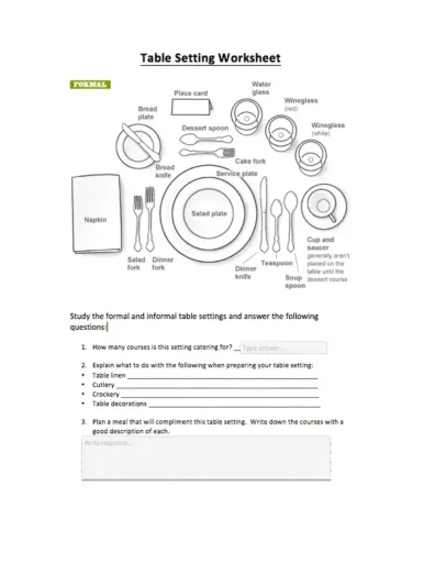 Interactive worksheet TABLE SETTING WKS