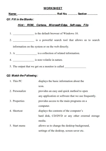 Computer worksheet term1 Interactive Worksheet – Edform
