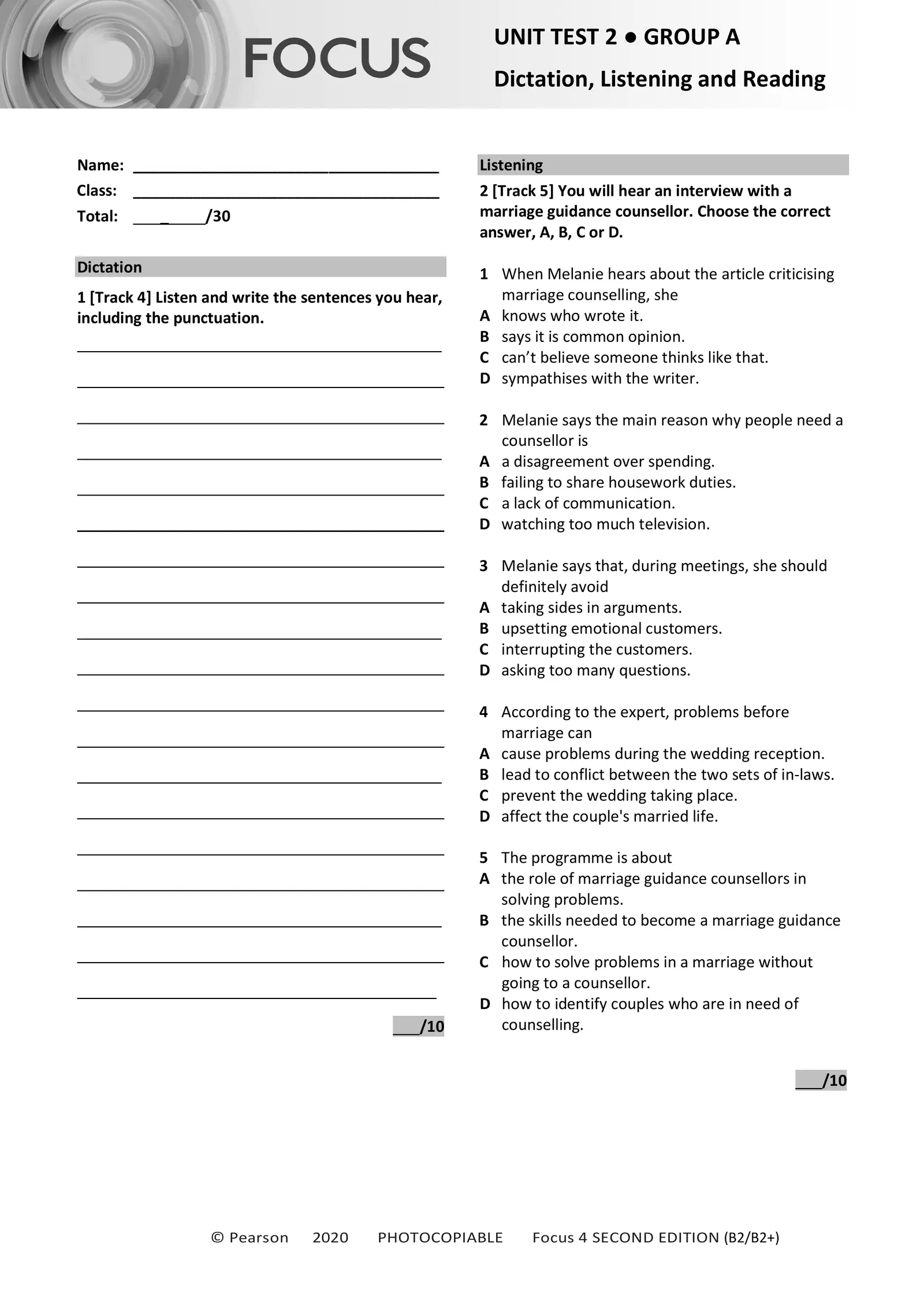 Focus 4 Unit 2 Test