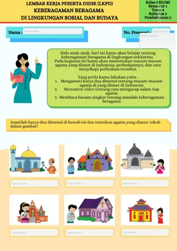 Interactive worksheet LKPD Keberagaman Beragama di Lingkungan Sosial dan Budaya