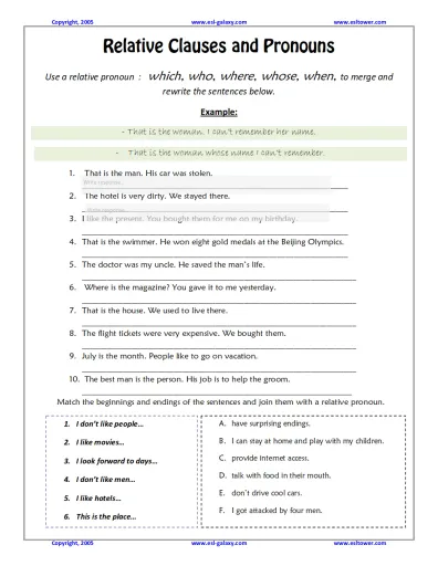 Relative Clauses and Pronouns Interactive Worksheet – Edform