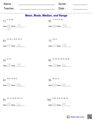 Interactive worksheet Mean and Mode