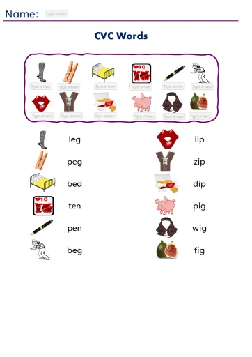 Interactive worksheet Template excel   cvc words