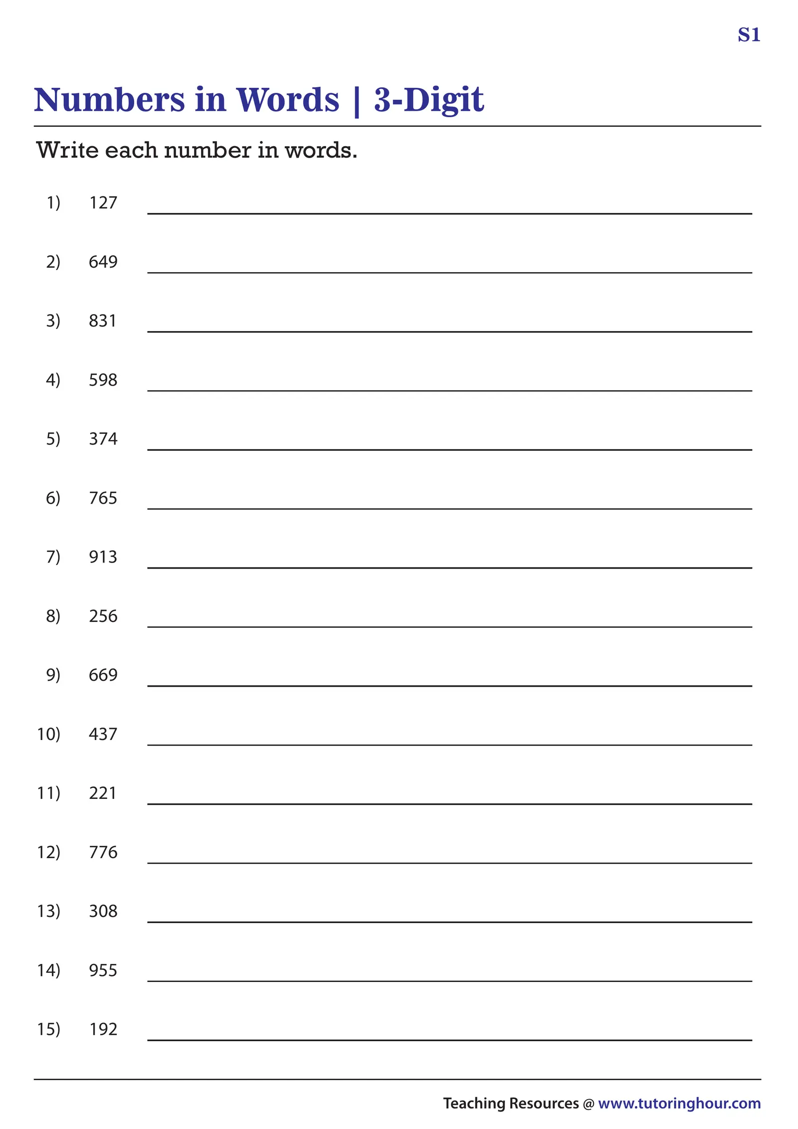 Class 1 numbers in words#1 Interactive Worksheet – Edform