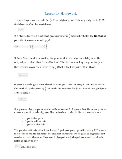 Interactive worksheet Lesson 14 Homework Edform Version