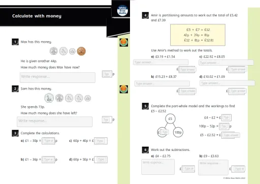 Interactive worksheet Y4 Summer Block 2 WO5 Calculate with money 2022