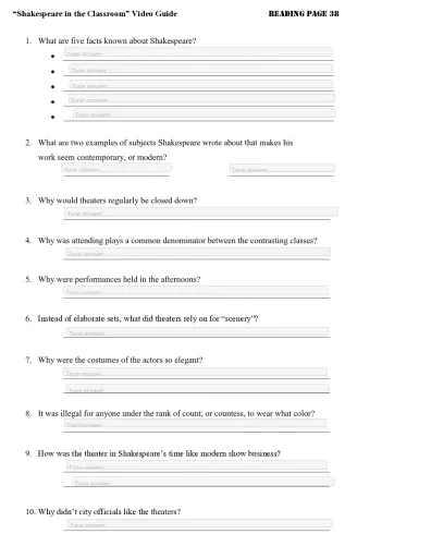 Shakespeare in the Classroom Interactive Worksheet – Edform