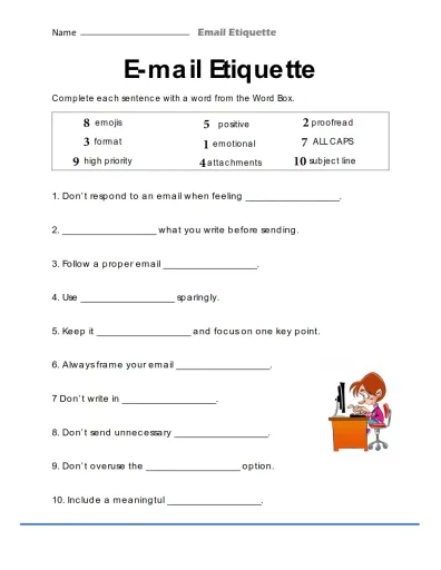 Interactive worksheet Updated Grade 5 Computer Activity 3   Email Etiquette