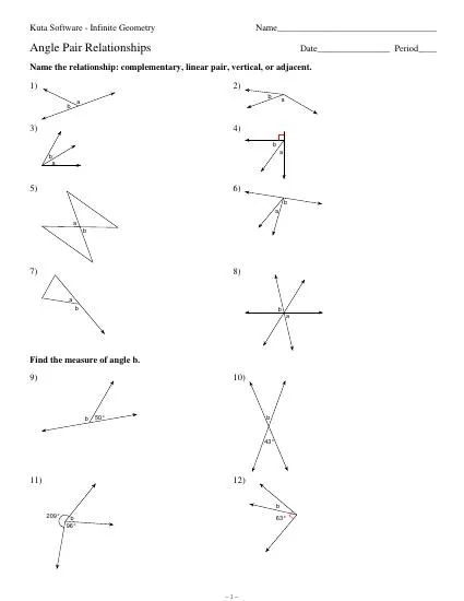 Angle Pair Relationships Interactive Worksheet – Edform