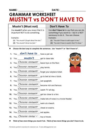 Mustn T Vs Don T Have Interactive Worksheet Edform