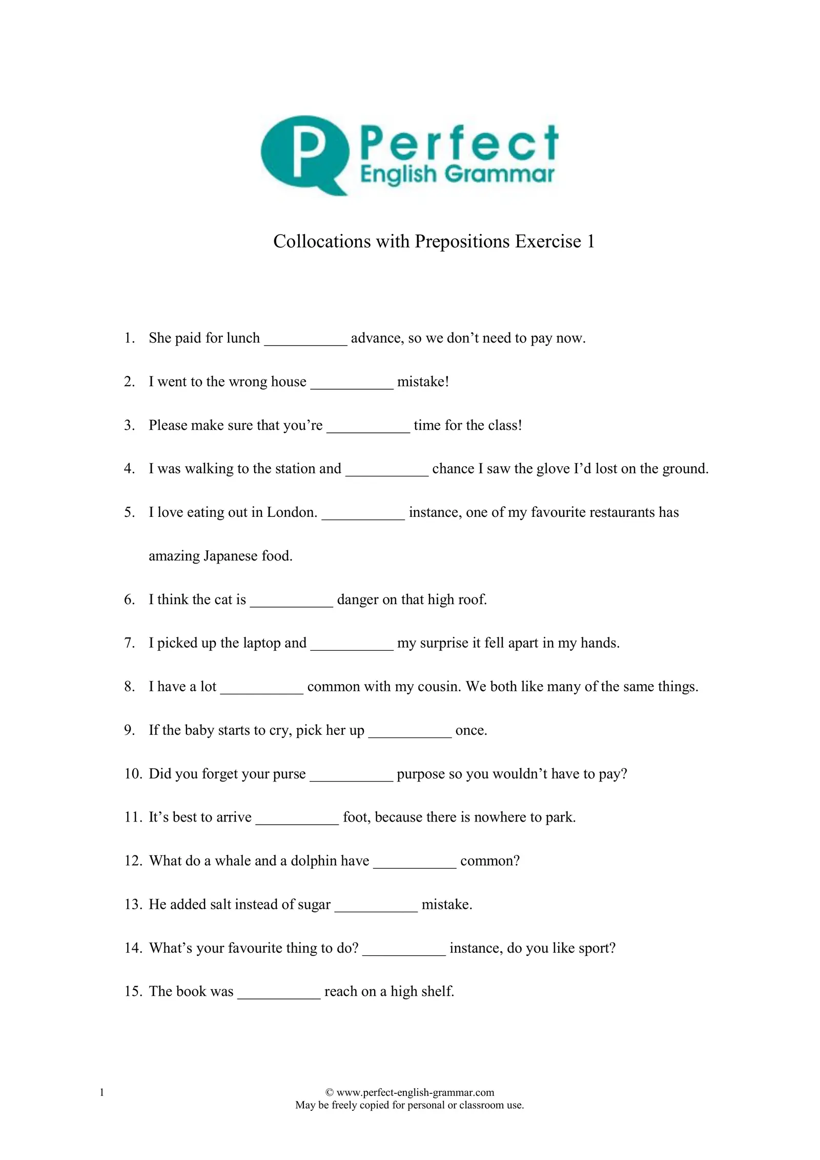 Prepositions Pictures Exercises