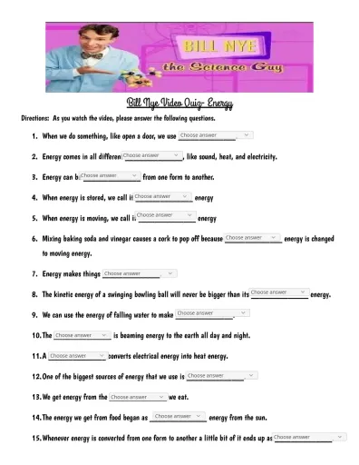 Bill Nye Video Quiz Energy Interactive Worksheet – Edform