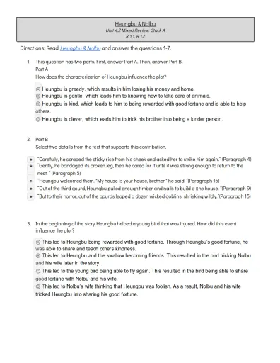 Interactive worksheet Gr 5 Unit 4.2 Stack A  Questions (Student Copy)