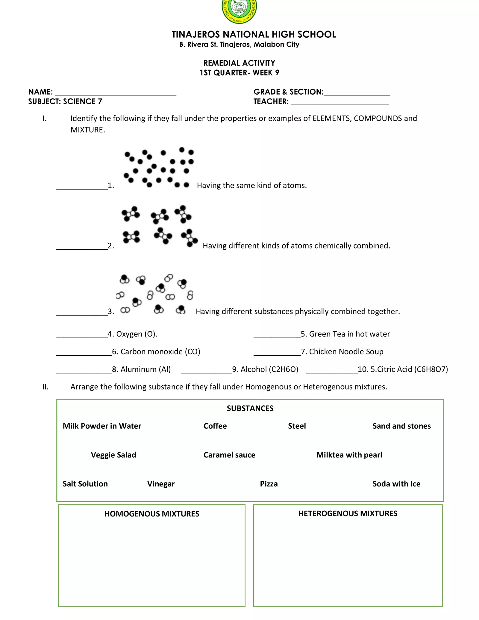 SCIENCE 1ST QUARTER REMEDIAL Interactive Worksheet – Edform