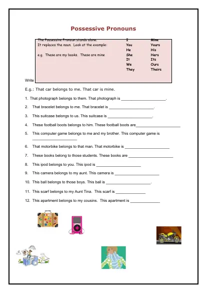 Possessive Rponouns Mine Yours Interactive Worksheet Edform