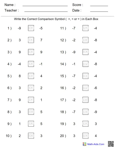 Interactive worksheet Greater integers