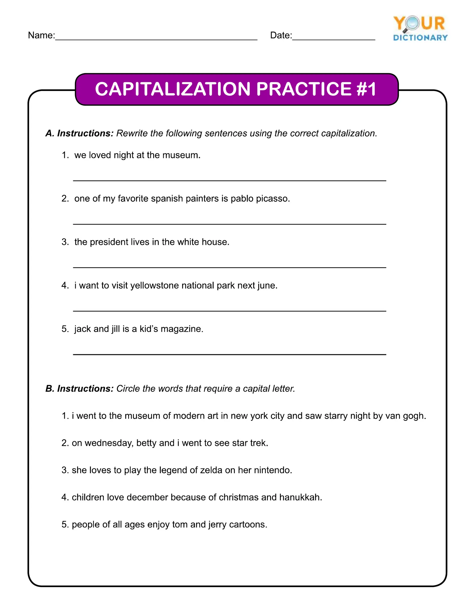 Capitalization Interactive Worksheet – Edform