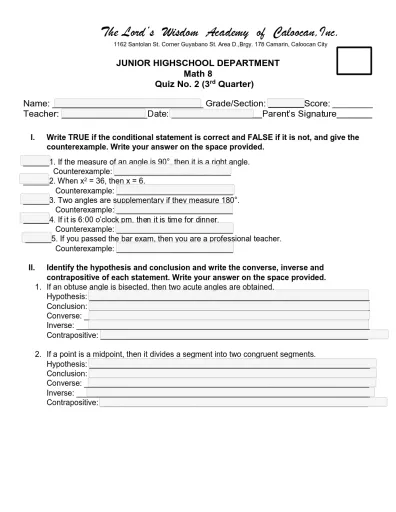 Quiz 2 (Math 8) Interactive Worksheet – Edform