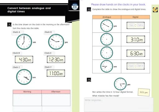 Interactive worksheet Y4 Summer Block 3 WO3 Convert between analogue and digital times 2022