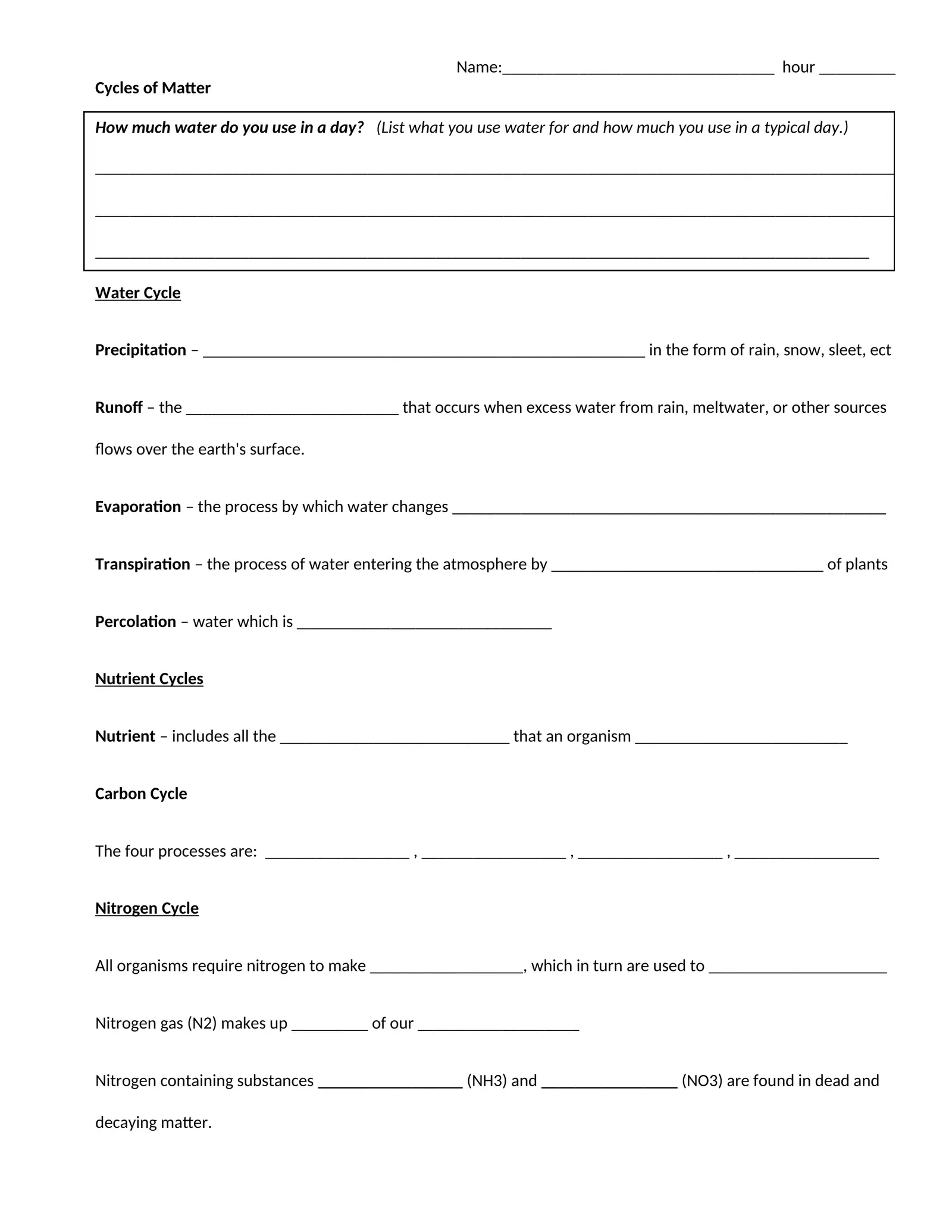 Cycles Of Matter Worksheet States Of Matter Life Cycle Of A Snow Man