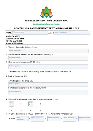 Interactive worksheet CONTINUOS ASSESSEMENT TEST MARCH