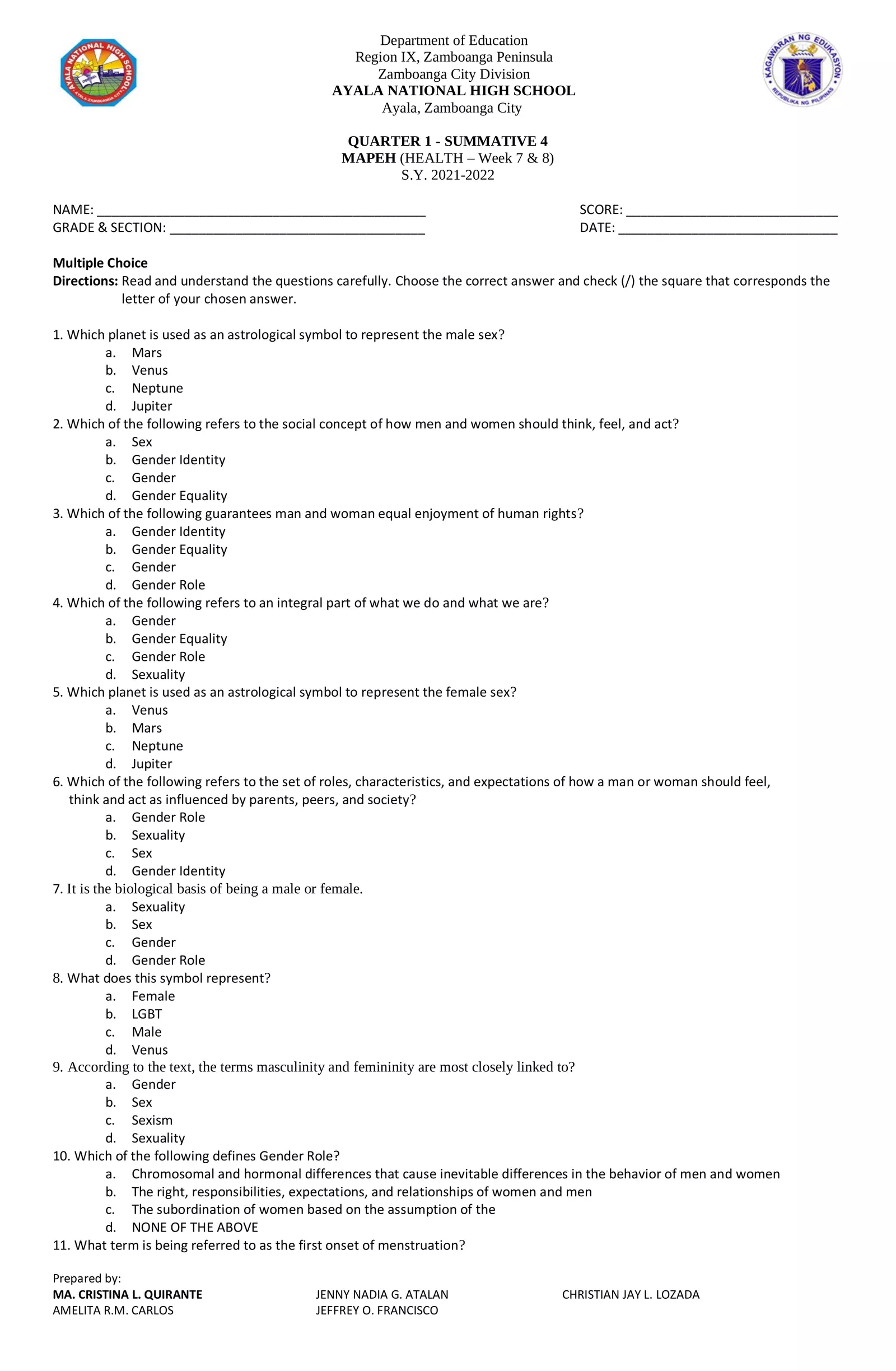 SUMMATIVE 4 (HEALTH WK 7 8) Interactive Worksheet – Edform