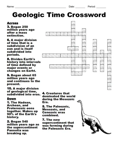 W5 Q1 GEOLOGICAL TIME SCALE Crossword Activity 1 Interactive Worksheet
