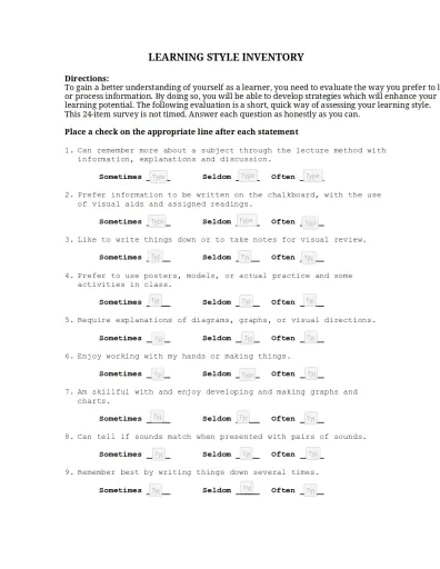 Unit 1: Learning Styles Inventory Interactive Worksheet – Edform