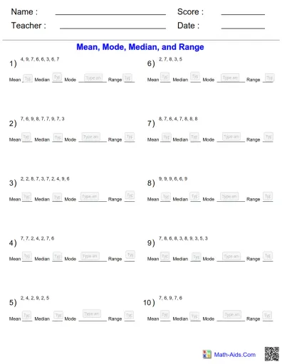 Interactive worksheet Mean Median Mode Range