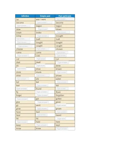 Interactive worksheet Irregular verbs