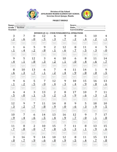 Interactive worksheet SUBTRACTION Window Card