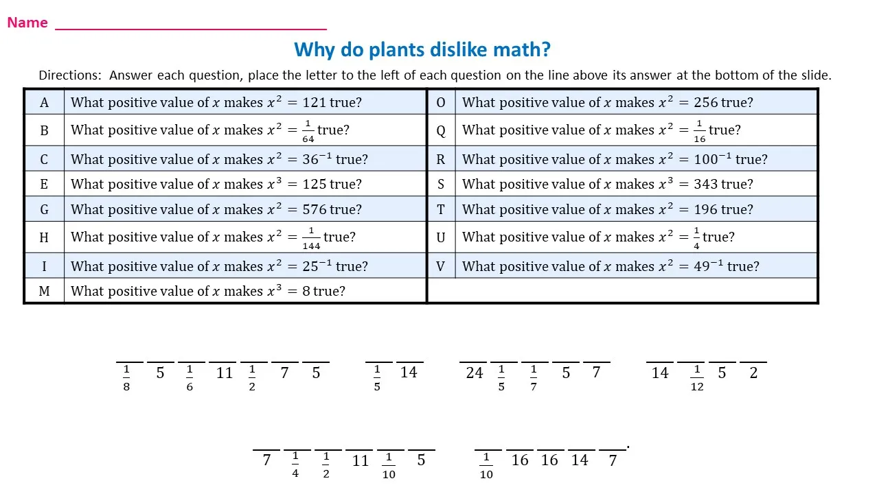 Why do plants dislike math interactive worksheet edform