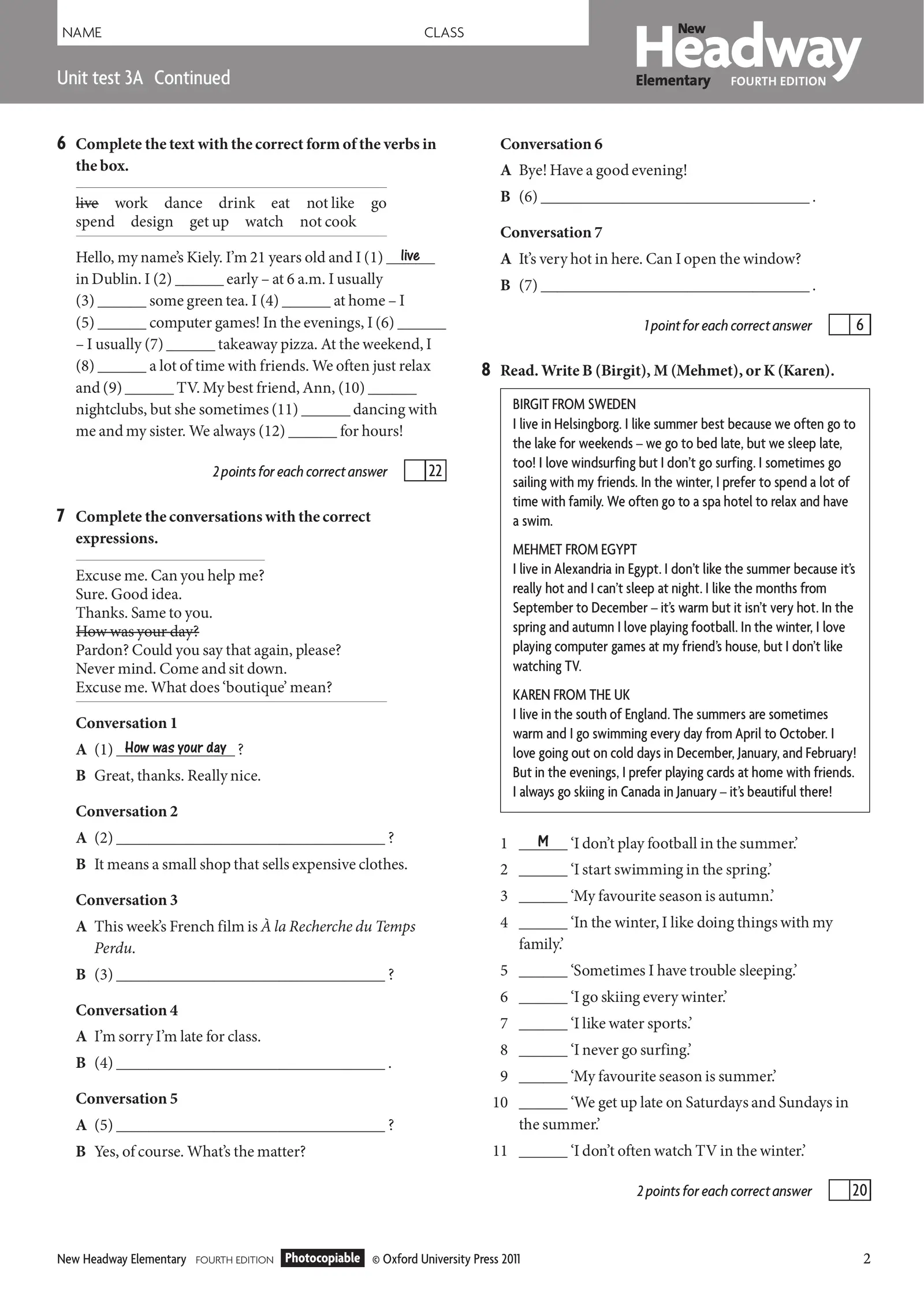 Unit Test 3 Oxford University Press